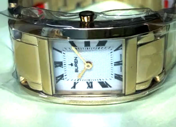 BUREN Gold Plated Ladies Watch - Rectangular Dial / White Face / Roman Markers